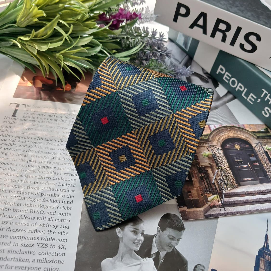 MISSONI 미쏘니 그린 기하 패턴 넥타이 9.8cm A+등급 E131 상품이미지4