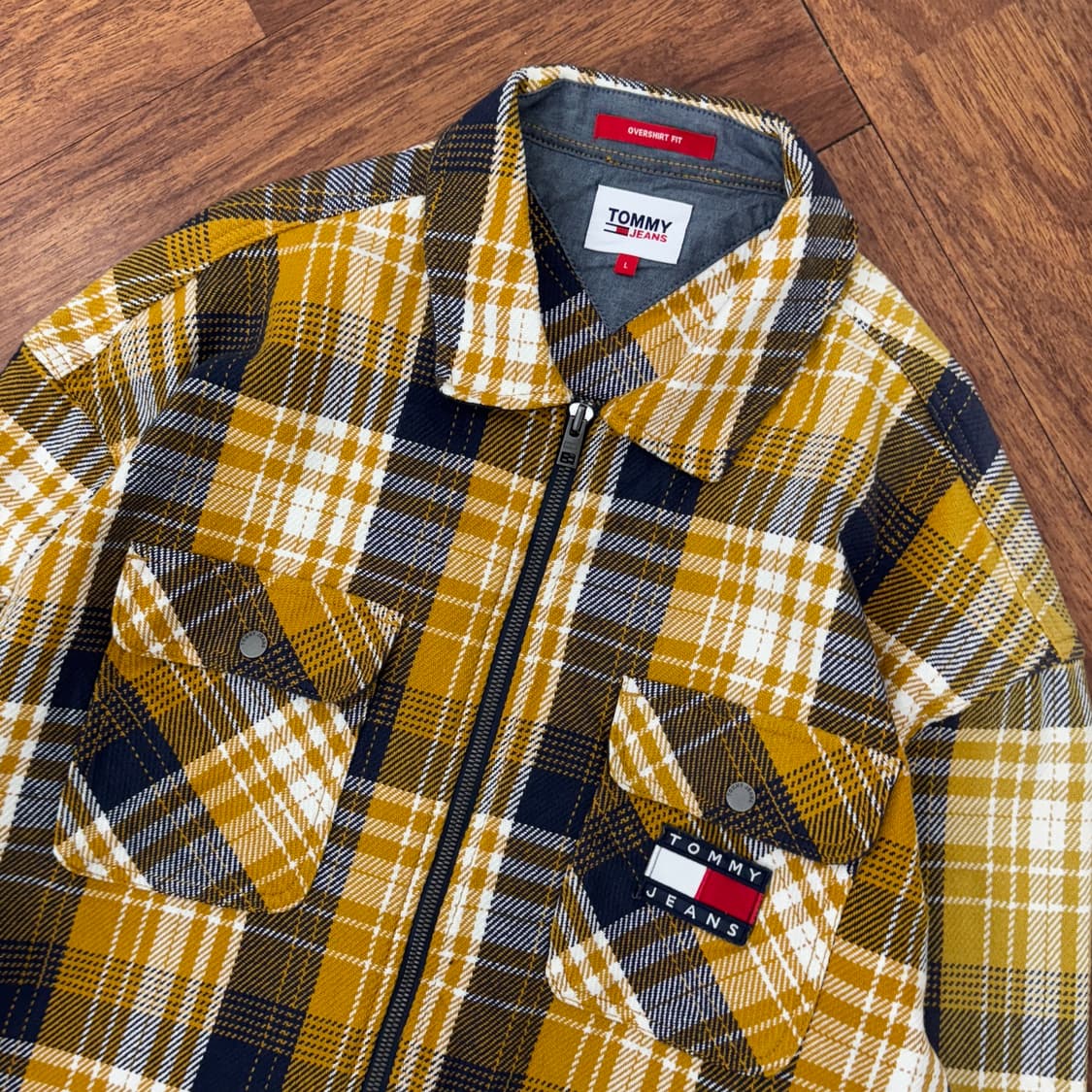L(105) 타미힐피거 타미진스 체크 오버핏 집업 자켓  상품이미지4