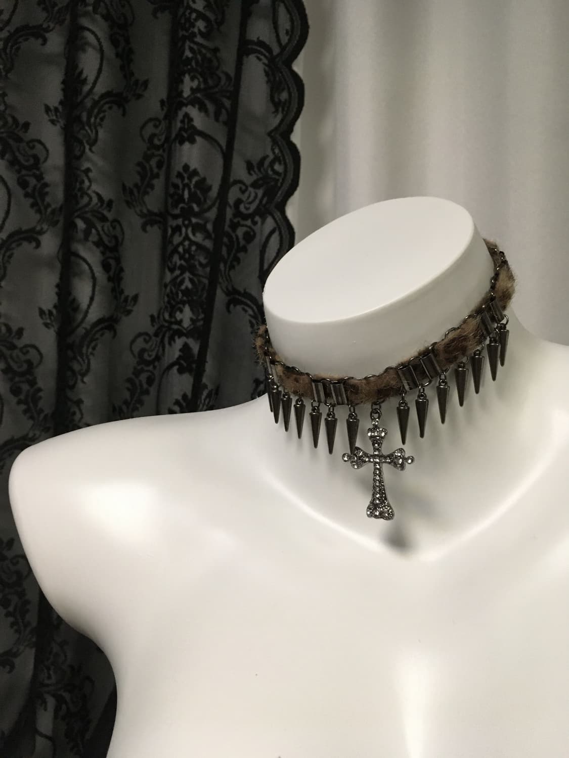 Vintage 핀터레스트 나나 펑크 레오파드 호피 퍼 십자가 목걸이 초커 상품이미지4