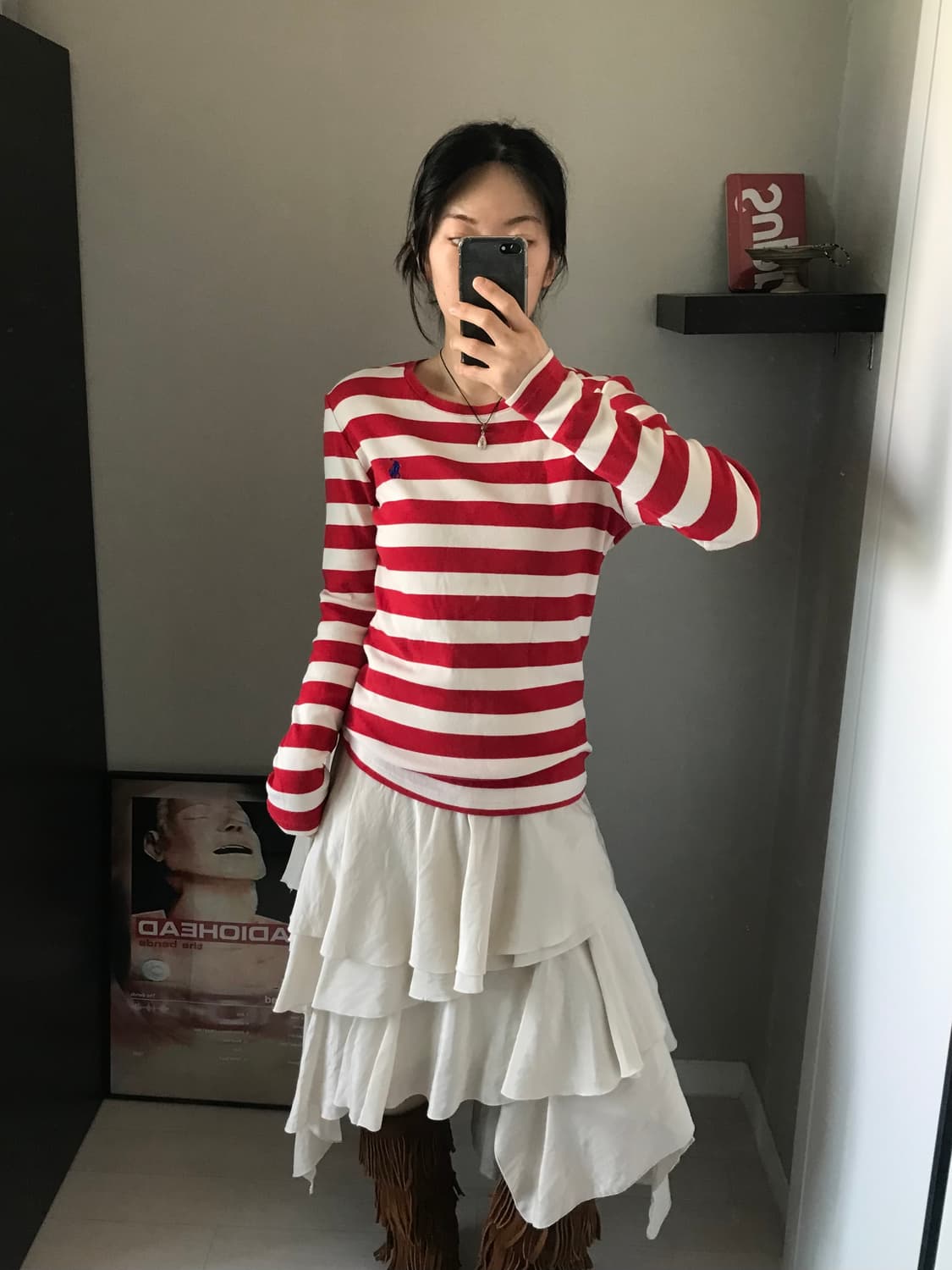 폴로 랄프로렌 포니 로고 스트라이프 레드 롱슬리브티 상품이미지1