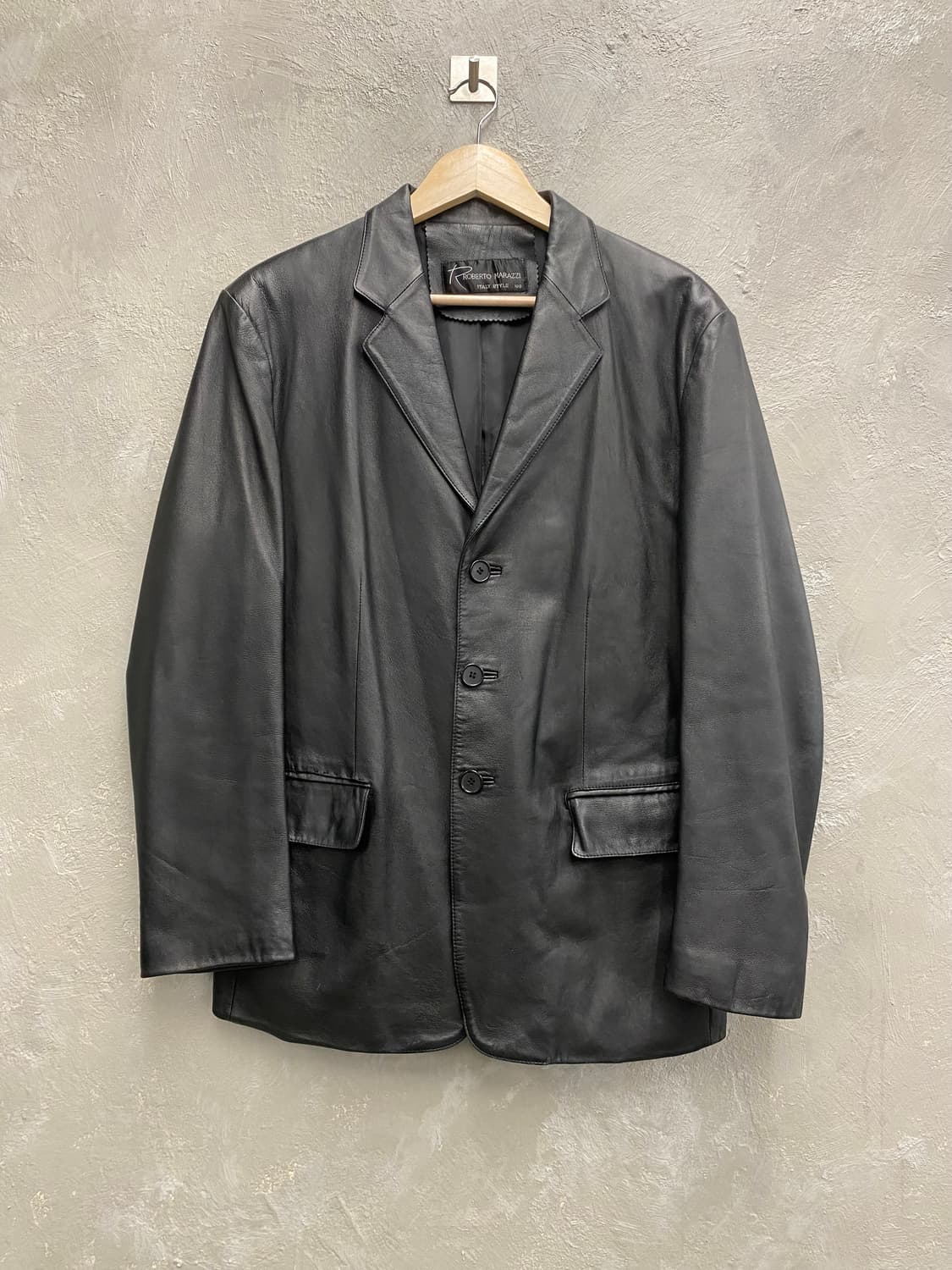 [L] 90-00s Vtg 블랙 쉽스킨 레더 블레이저 상품이미지1