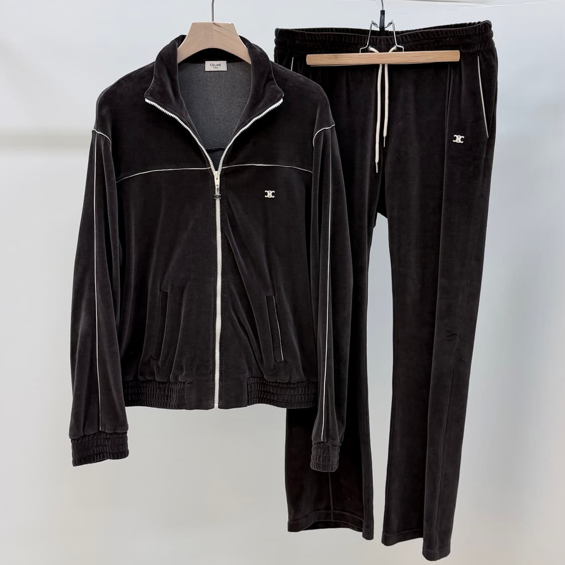 [2XL,L] 셀린느 트리오페 벨벳 트랙 자켓 집업 셋업 브라운 상품이미지1