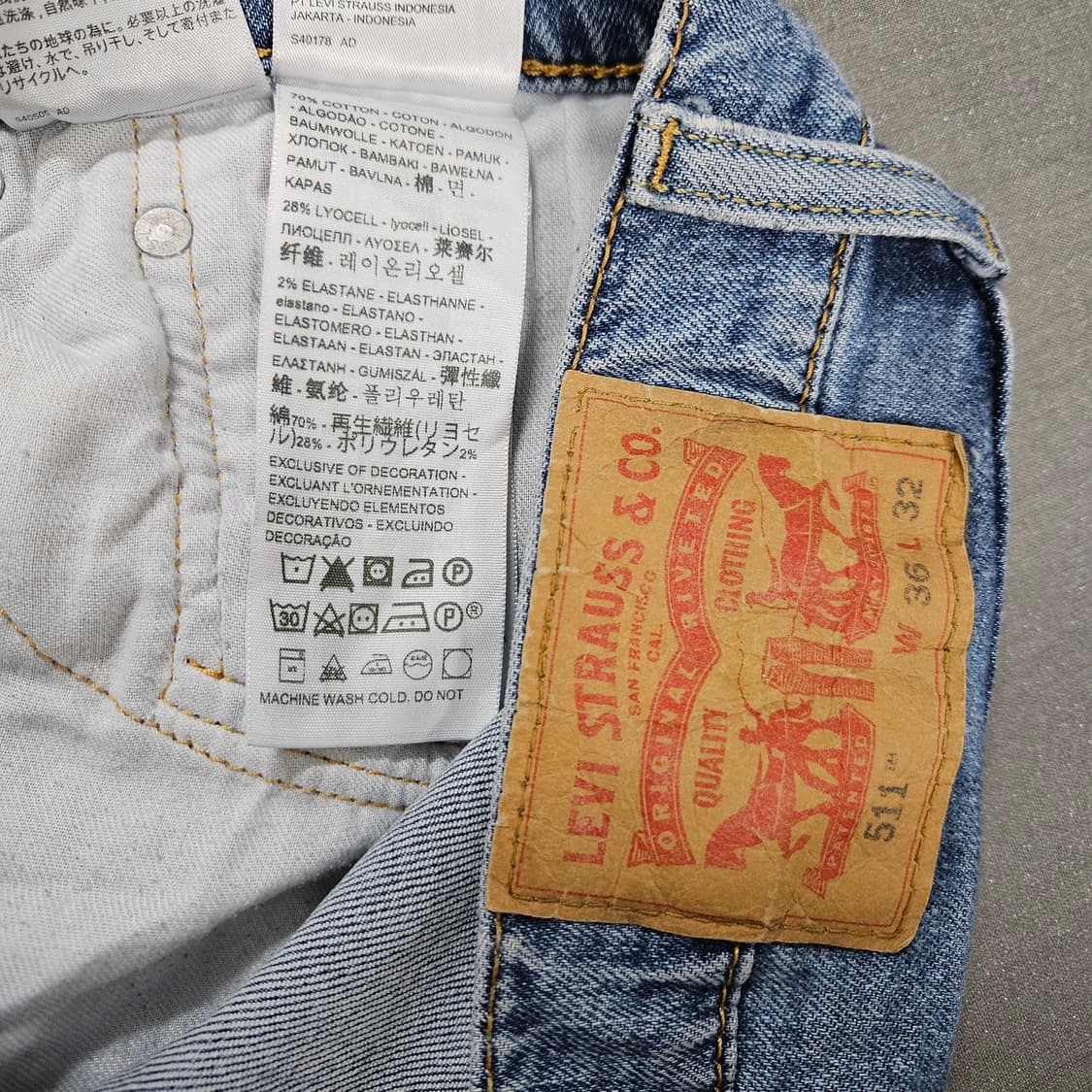 36 리바이스 511 연청 스판 데님팬츠 상품이미지5