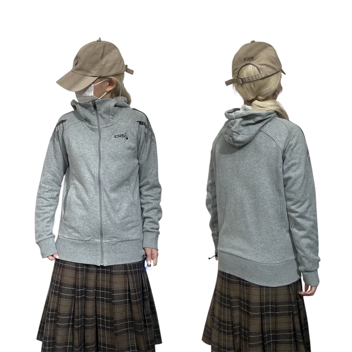 아식스 그레이 블랙 로고 후드집업 자켓 상품이미지1