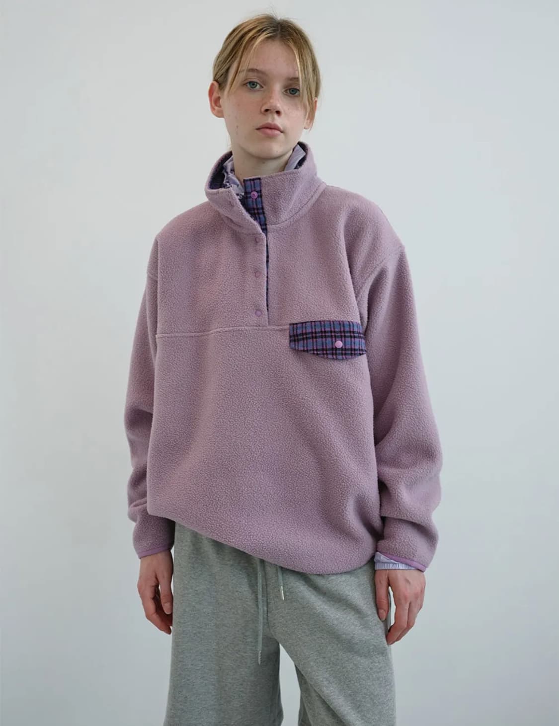 [새상품] 엔조블루스 레트로 스냅 플리스 아노락 라벤더 상품이미지1