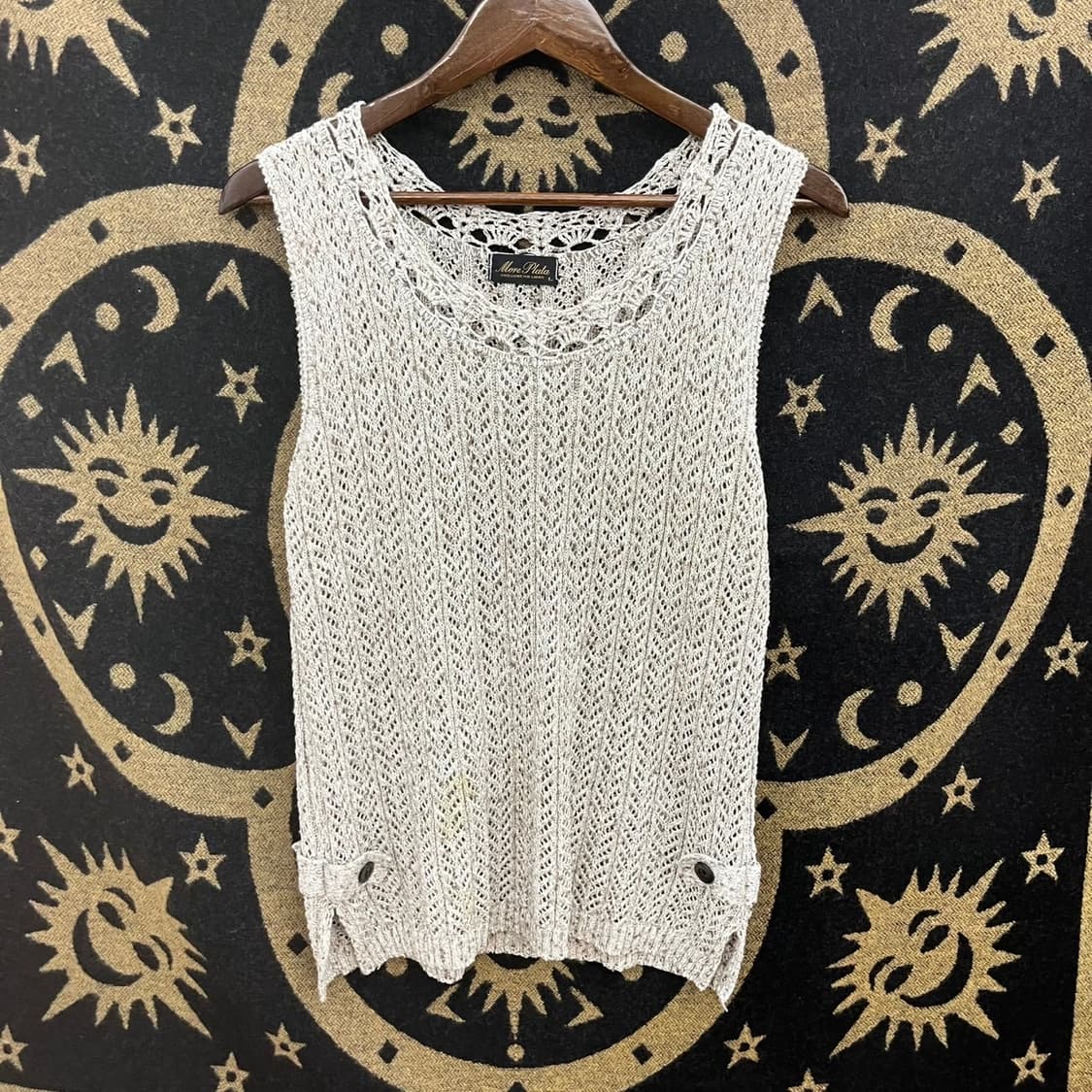 빈티지 보헤미안 코지 모리 버튼 레이스 뜨개 니트 베스트 K0130 상품이미지3