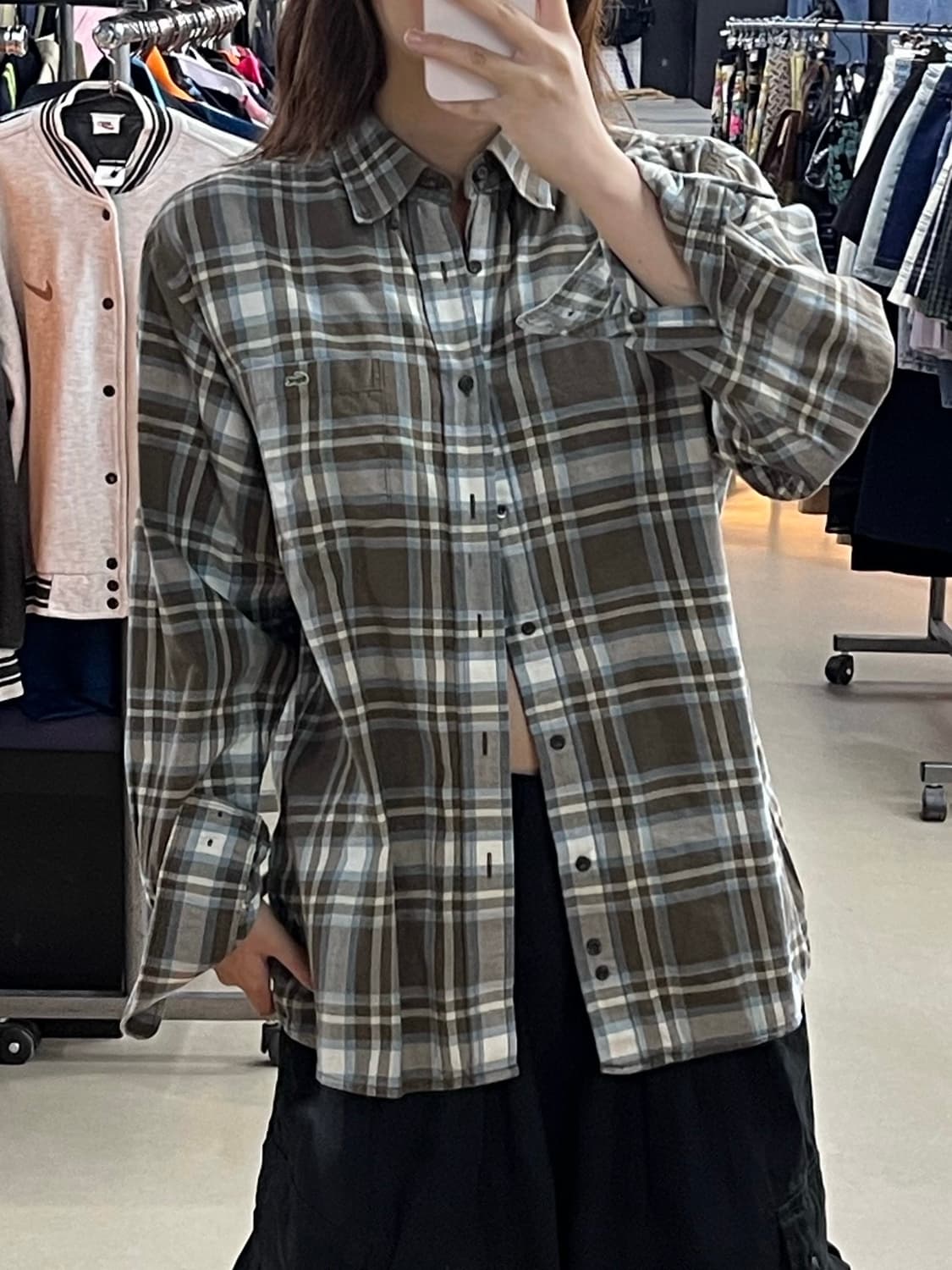 라코스테 브라운 소라 베이지 체크 셔츠 상품이미지1