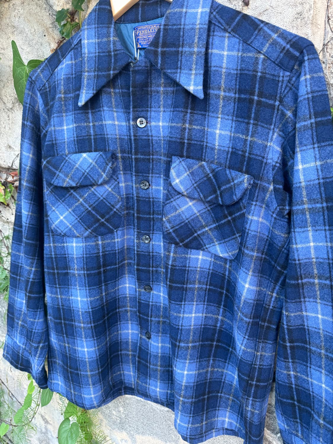 80s pendleton 펜들턴 울 블루 체크 플란넬 셔츠 M 상품이미지3
