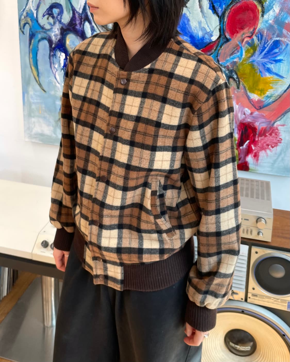 [L] 80s 체크 울 블루종 자켓 상품이미지2