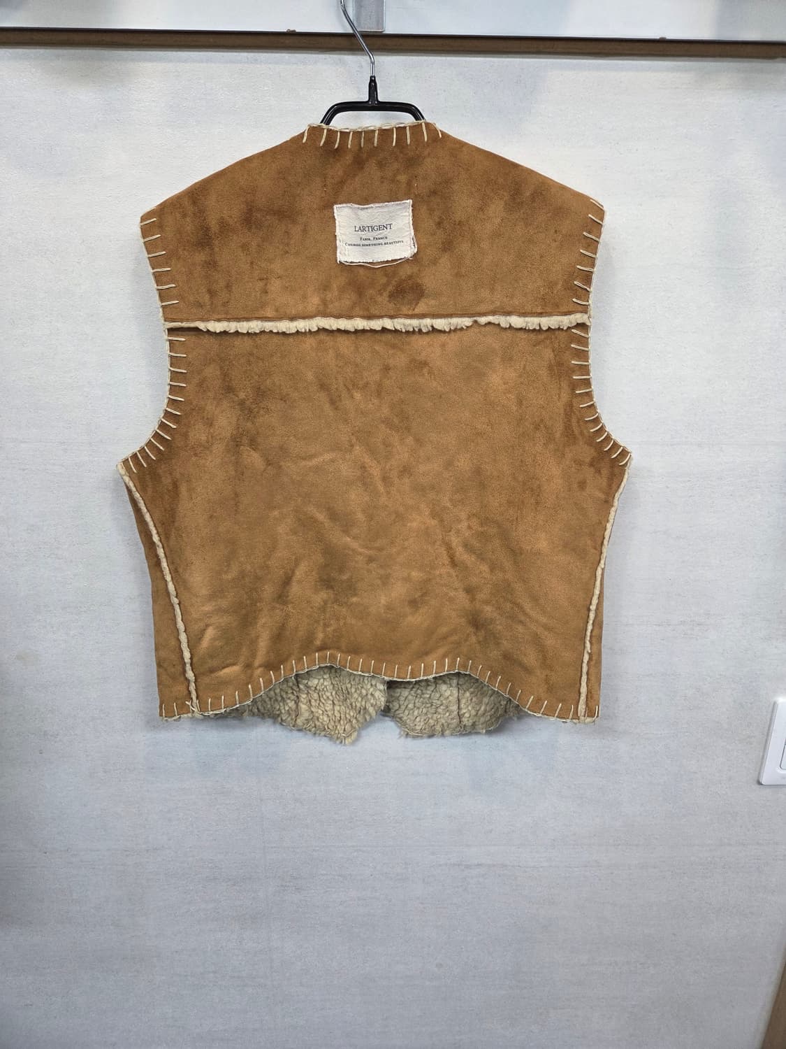 라티젠 스웨이드 빈티지 셰르파 무스탕 조끼 프리 남성 m 상품이미지2