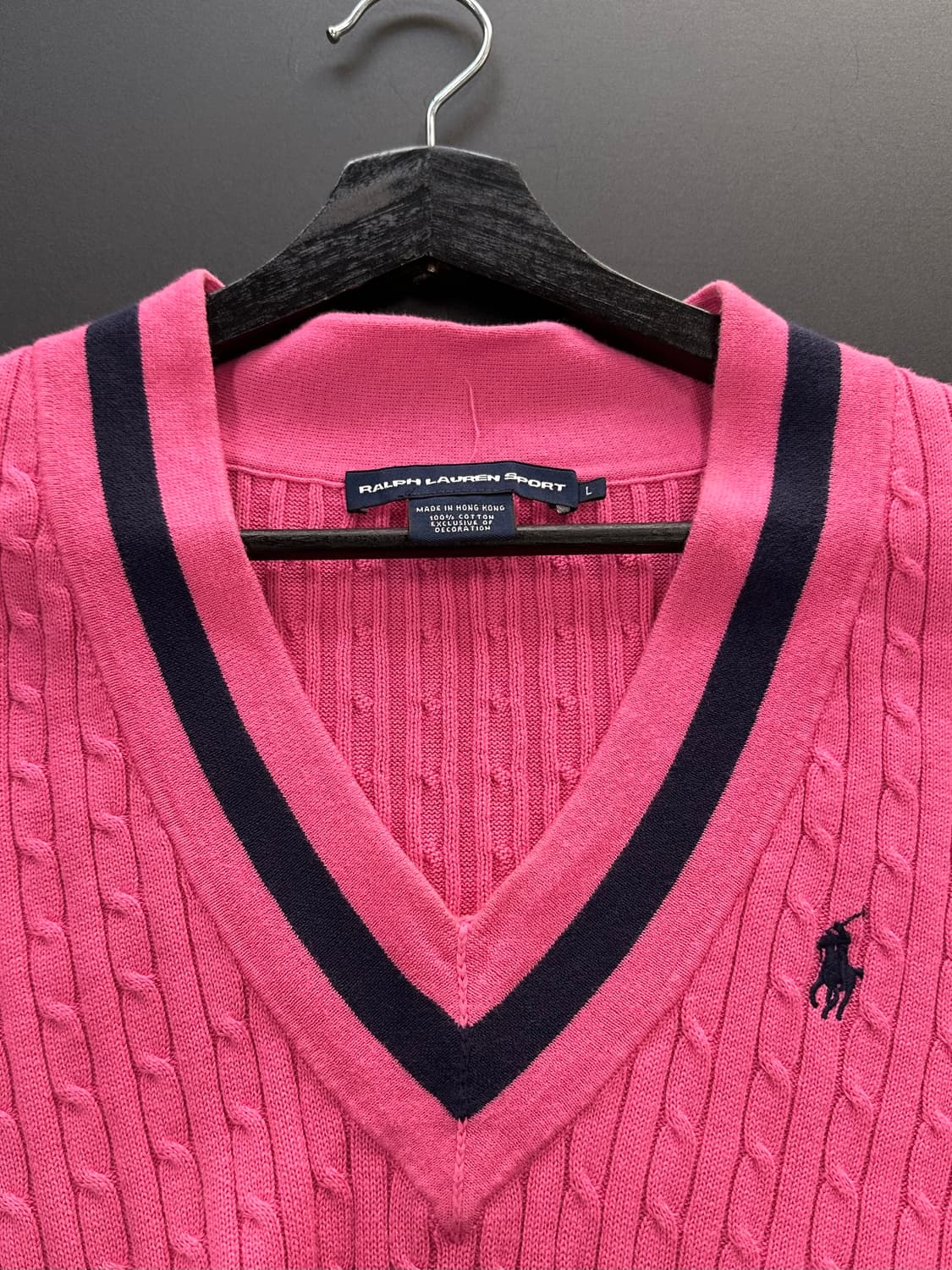폴로랄프로렌 꽈배기 케이블 브이넥 반팔니트 핑크 상품이미지6