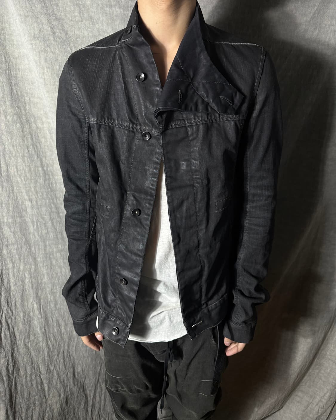 Rick Owens Waxed Denim High Neck Jacket 상품이미지2