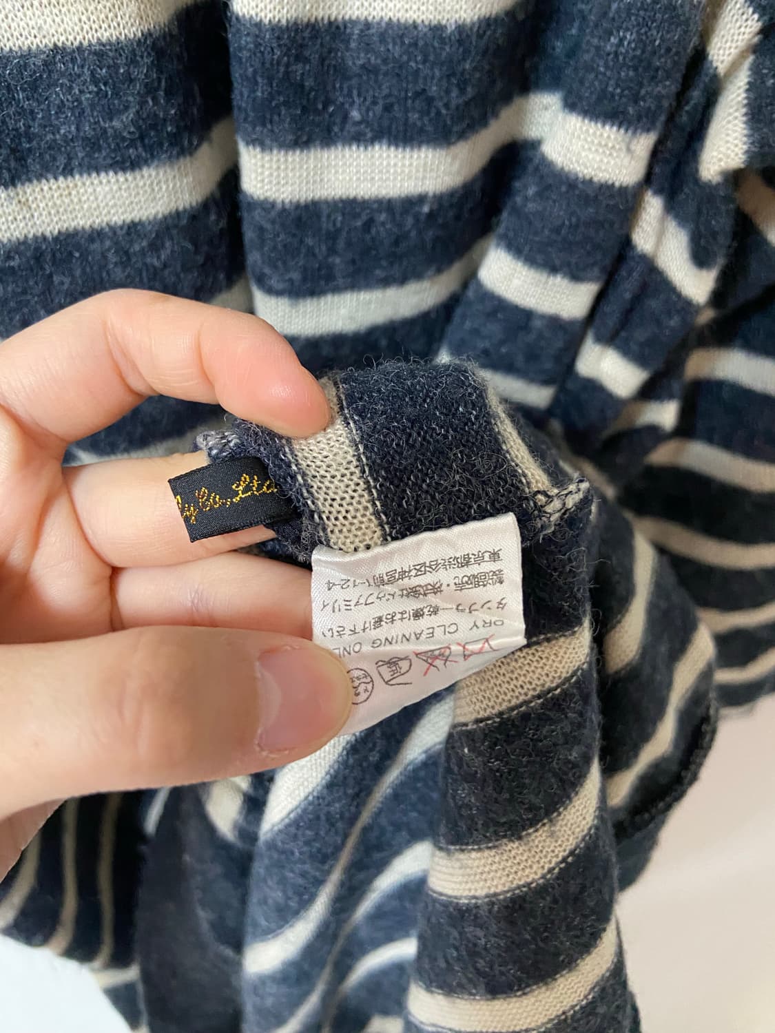 일본 빈티지 모리걸 니트 스트라이프 리본포인트 미니원피스 상품이미지4