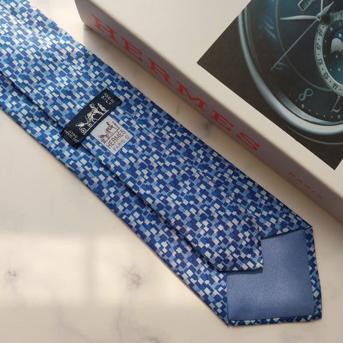 HERMES 에르메스 실크 블루 패턴 넥타이 9cm A+등급 K2276
 상품이미지7