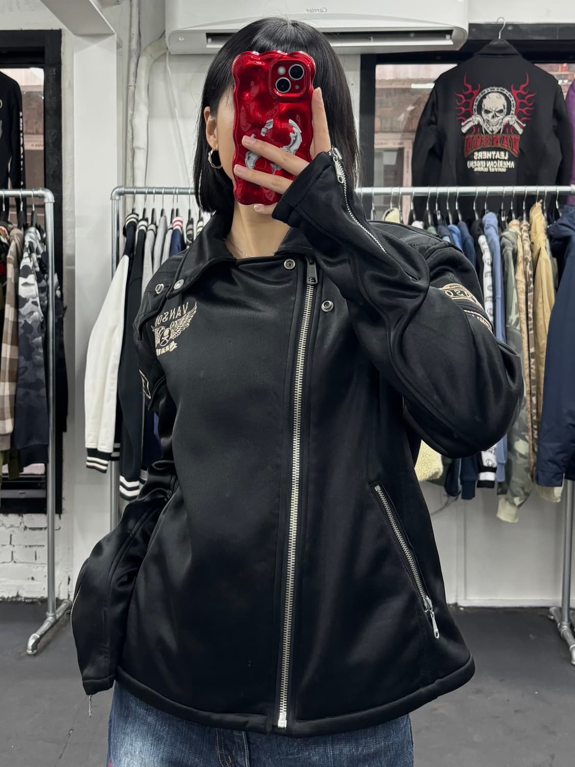 밴슨 레더 스컬 코튼 라이더 자켓 상품이미지4