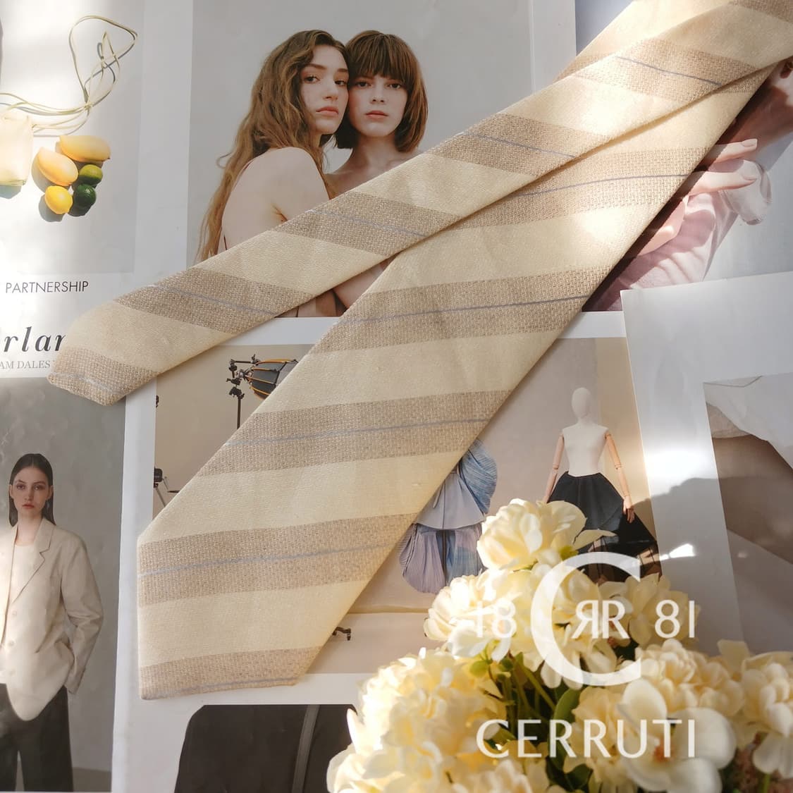 세루티 린넨 베이지 스트라이프 넥타이 9.4cm A등급 A19665 상품이미지2