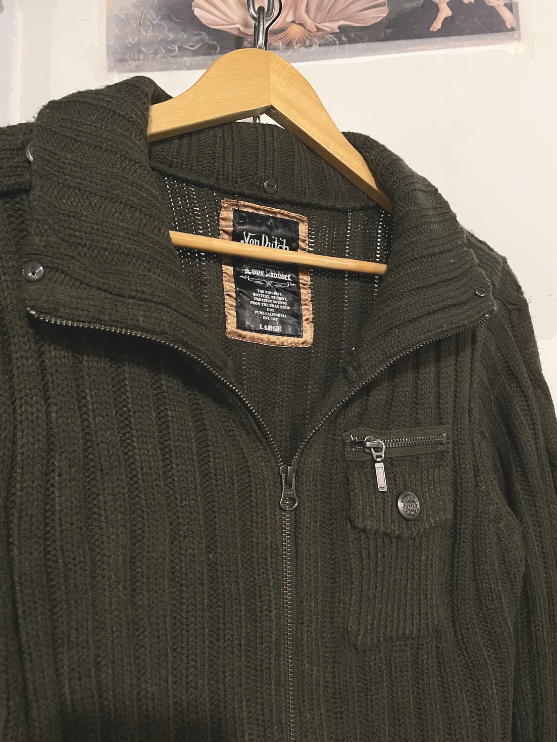 von dutch 본더치 골지 카키 니트 롱집업 y2k 상품이미지2