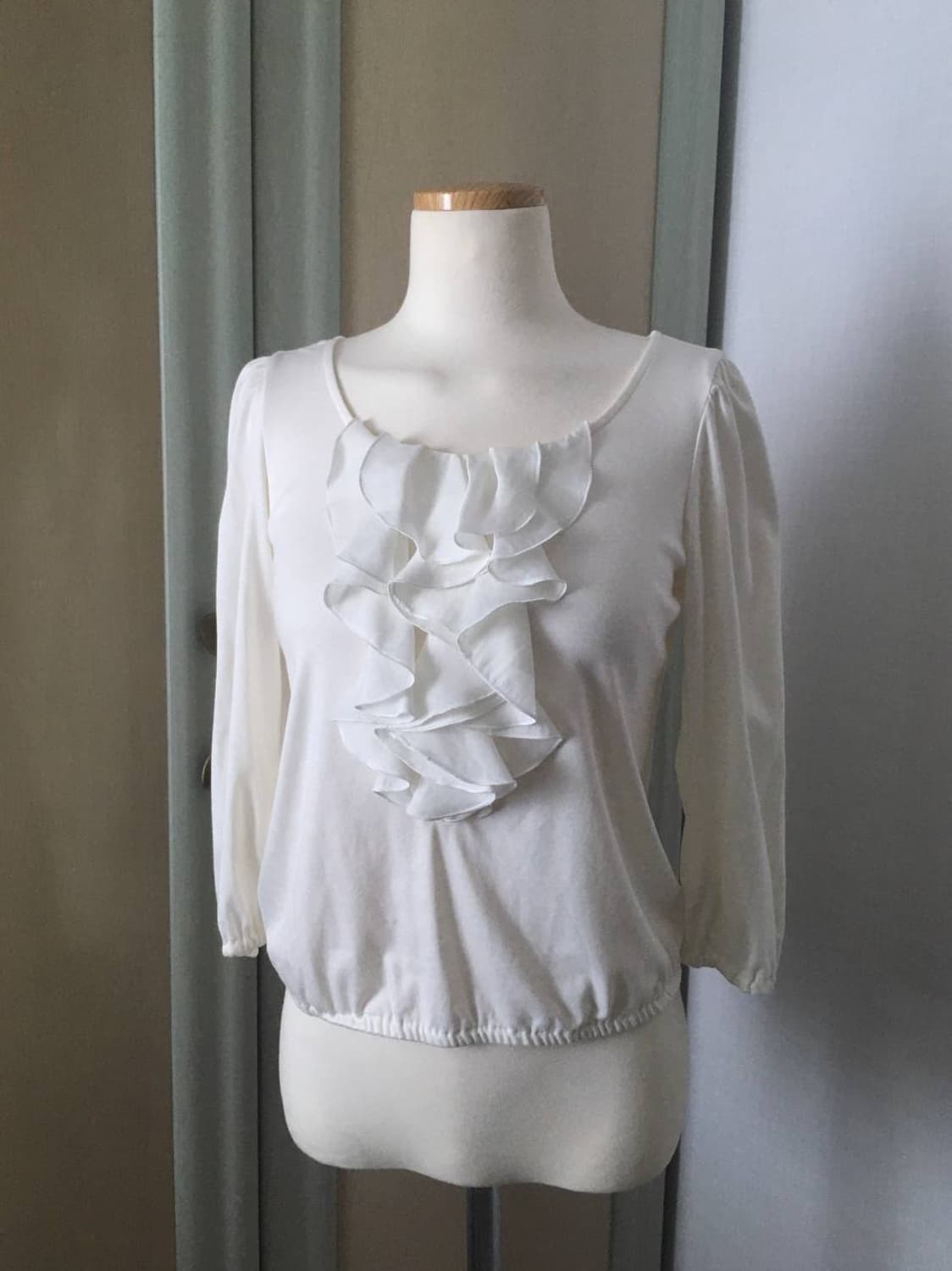 일본빈티지 크림 아이보리 프릴 티셔츠 상품이미지3