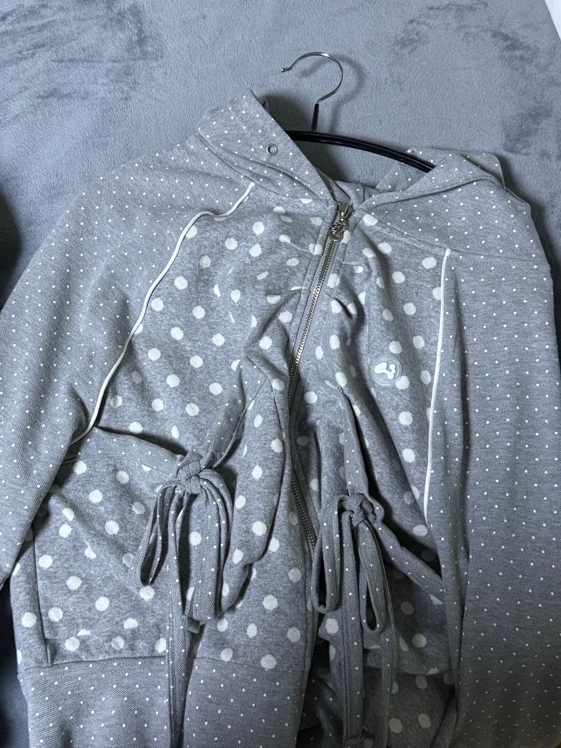 허그유어스킨 도트 빅 포켓 후드집업 그레이 상품이미지2