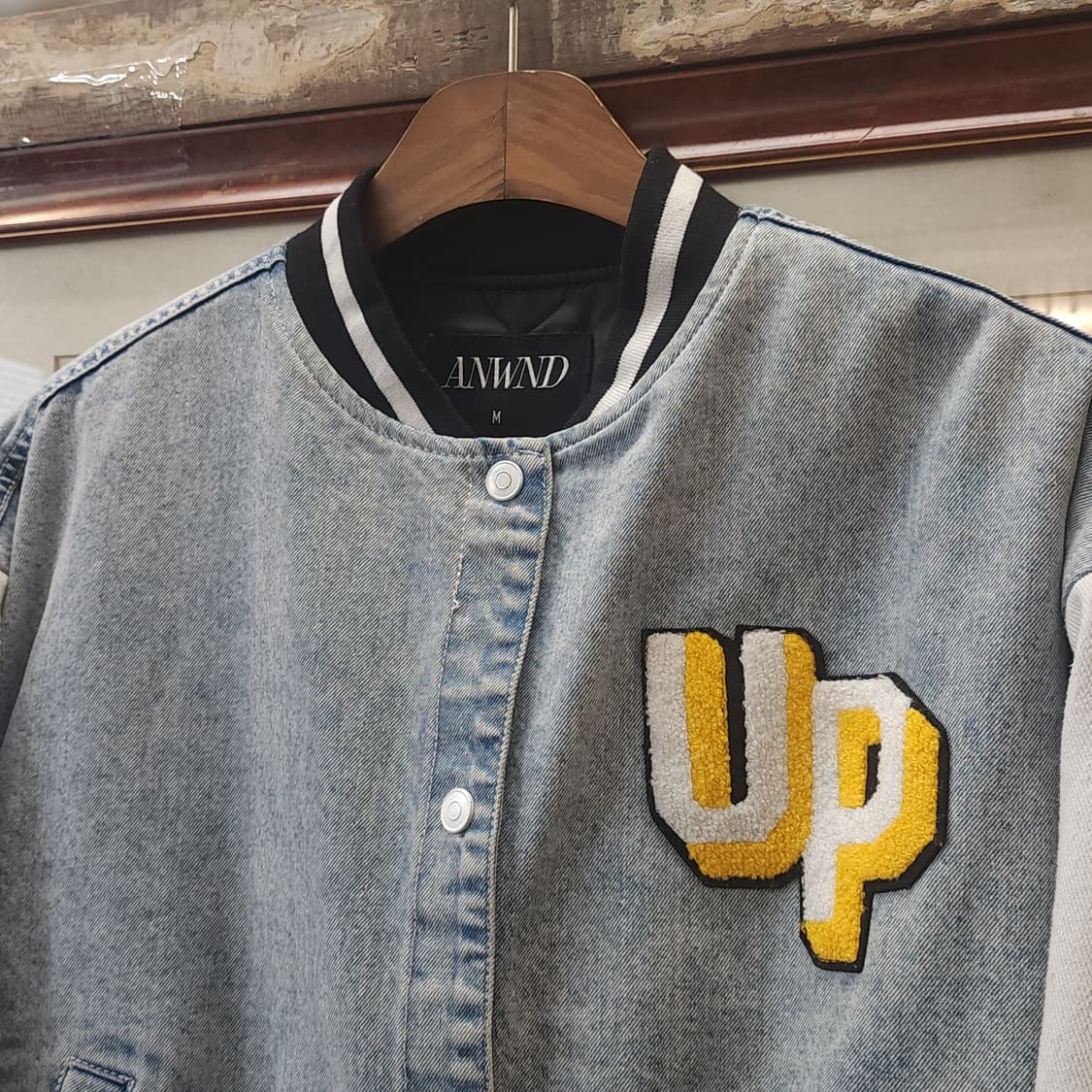 90s 빈티지 데님 바시티 자켓 봄버자켓 자수 M 상품이미지3