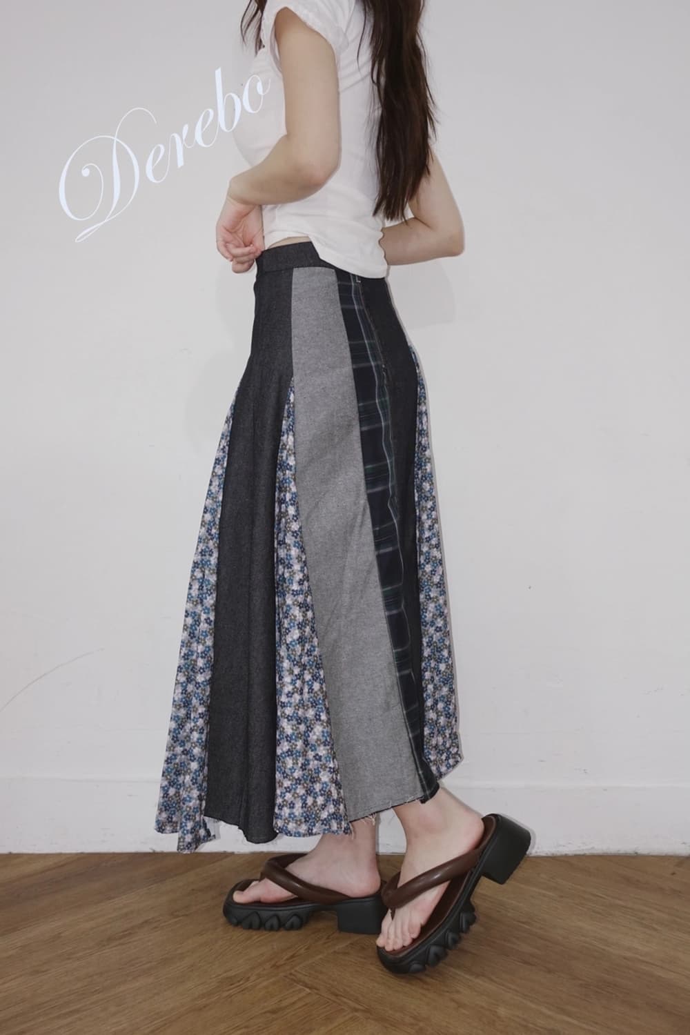 꽃 패치 자수 롱 스커트 새 것 상품이미지2