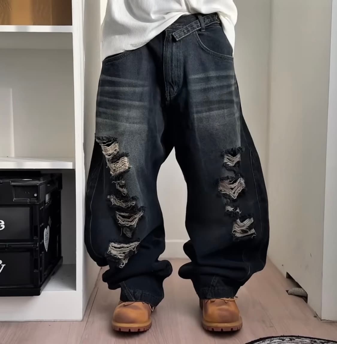 BLR 비엘알 어드저스터블 디스트로이드 데님팬츠 다크블루 L 상품이미지1