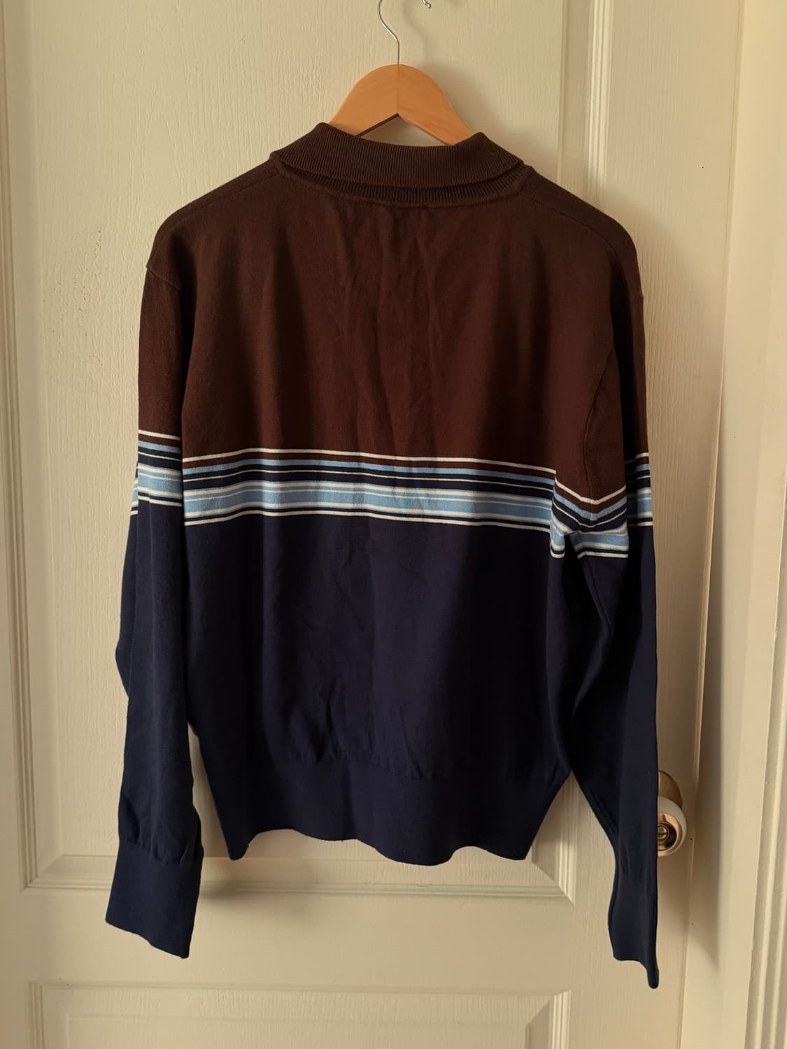 문선 코튼 스트라이프 카라 니트 / 브라운블루 상품이미지6