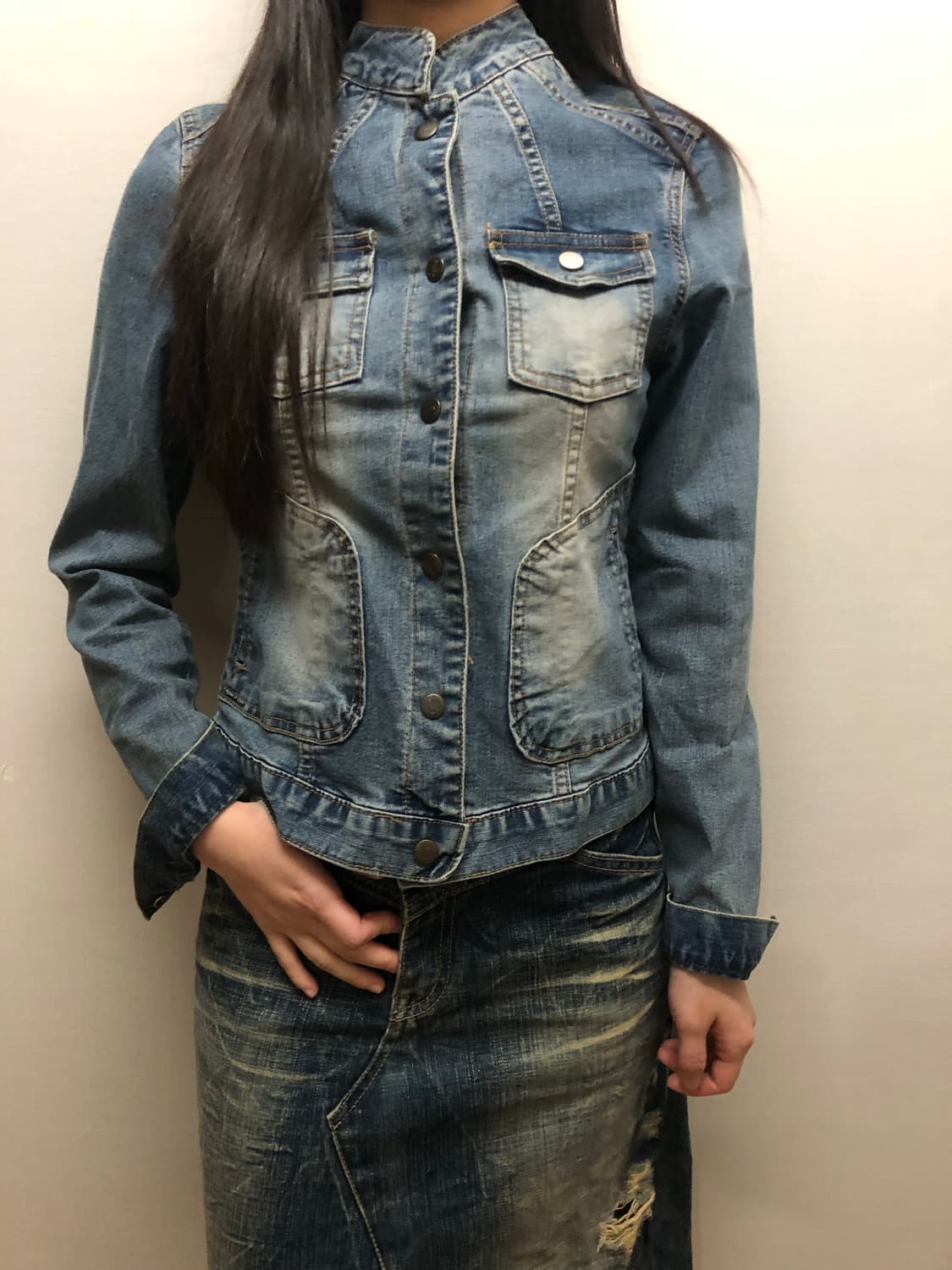 빈티지 데님 하이넥 자켓 상품이미지6