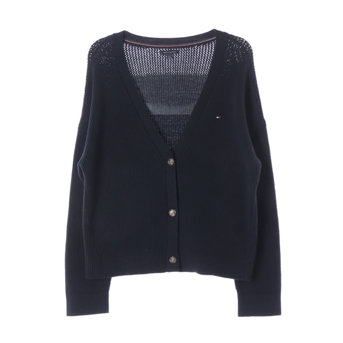 타미힐피거 자수 로고 브이넥 가디건 네이비 L 상품이미지1