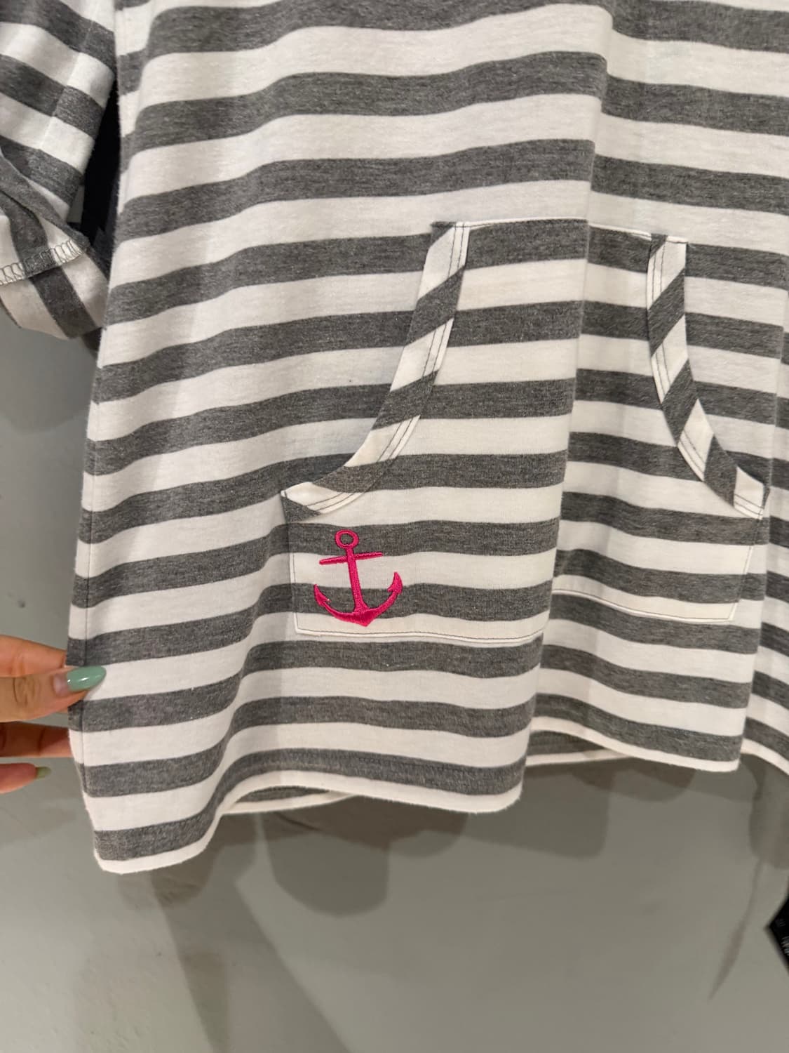 stripe pattern v-neck hood sleeve 상품이미지8