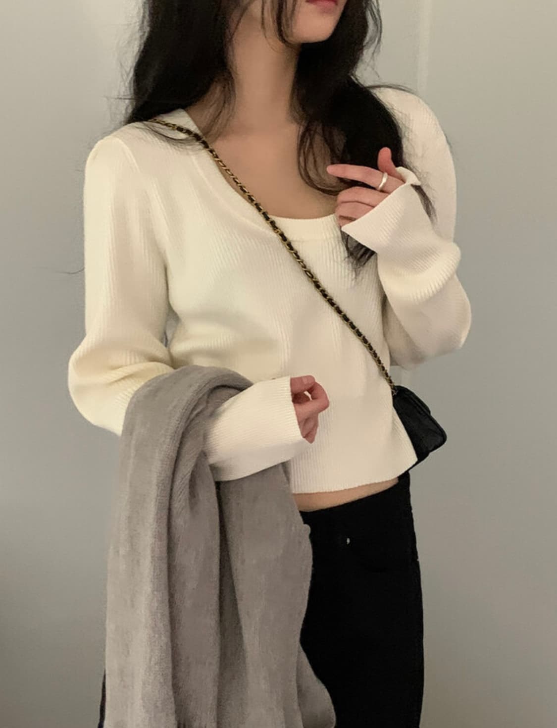 새상품) 나이니 푸리모 유넥 긴팔 니트 아이보리 상품이미지7