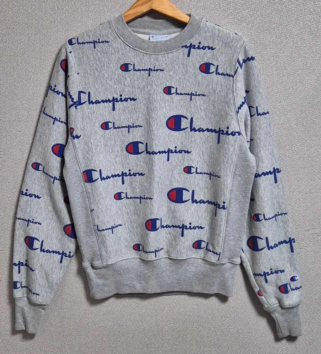 오버핏 S ) 챔피온 리버스위브 그레이 로고패턴 기모 맨투맨  상품이미지1