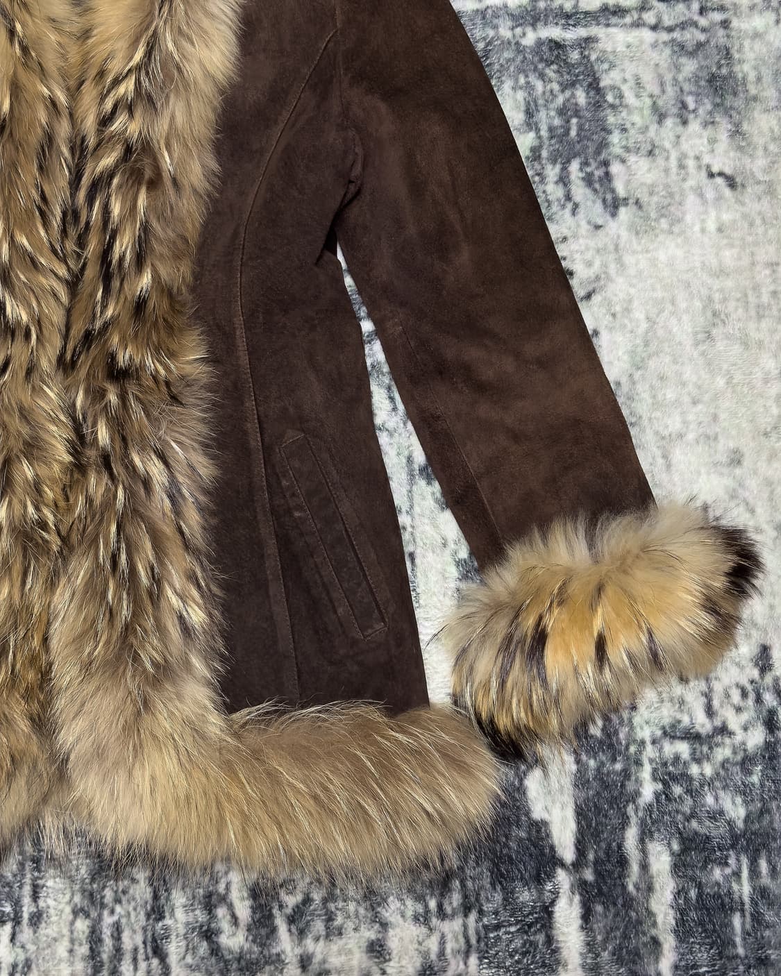 {Marie Claire} Suede Fox Fur Trim Jacket 상품이미지8