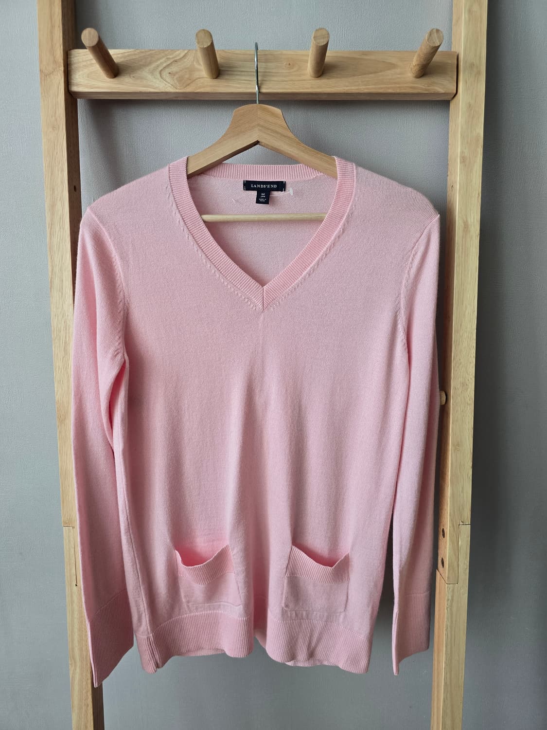 LANDS’ END 메리노울·실크·캐시미어 혼방 V넥 니트 상품이미지1