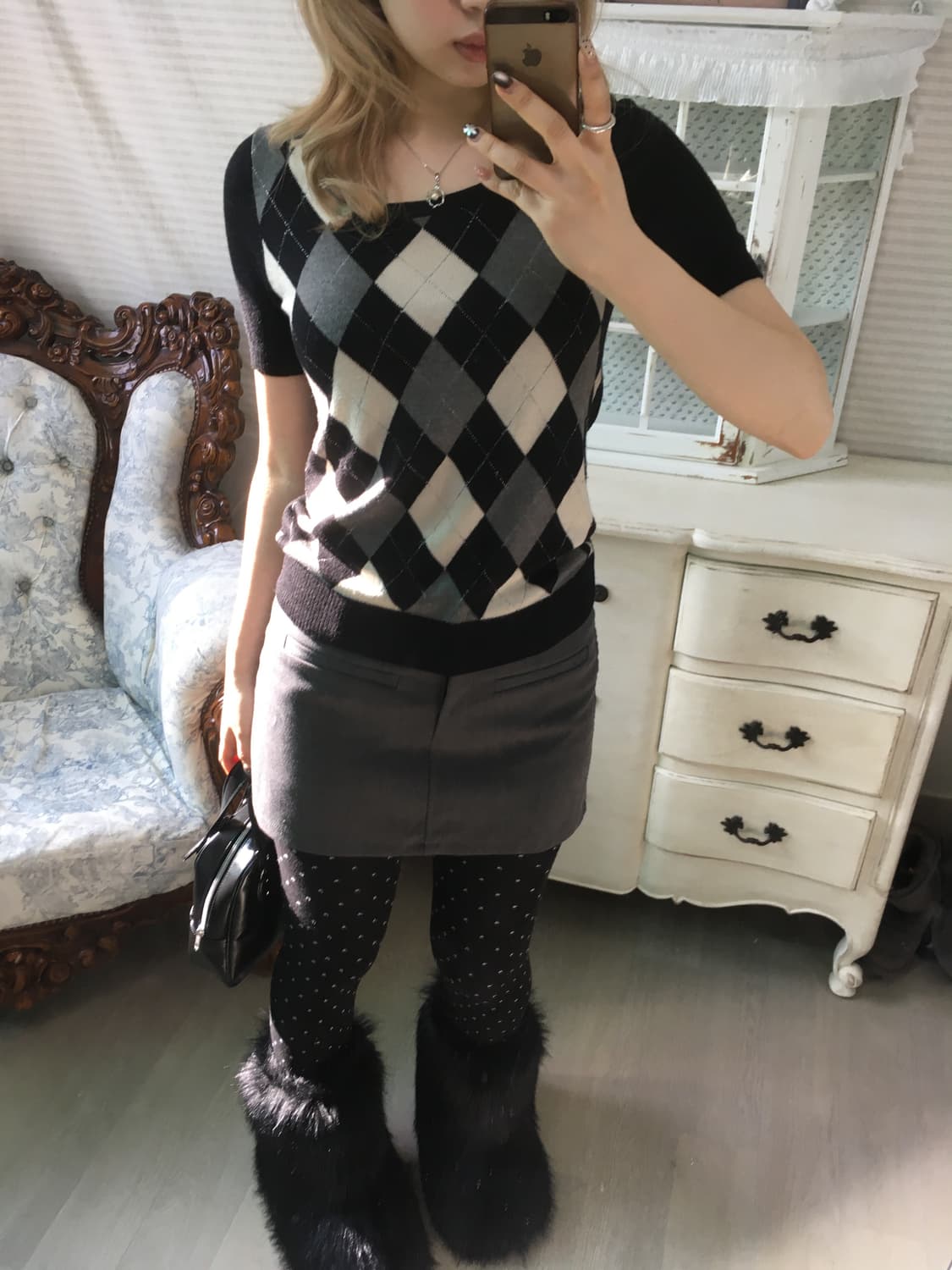 일본빈티지 로걀 아가일 탑 상품이미지7