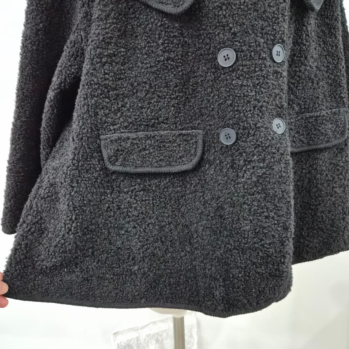 O.S.K 블랙 빅카라 더블 부클 코트 상품이미지7