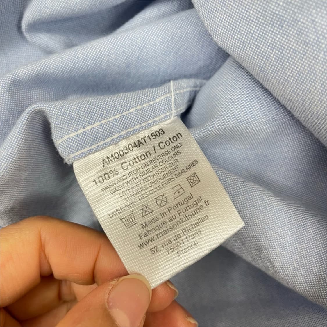 메종키츠네 스카이블루 트라이컬러 폭스패치 클래식 셔츠 L 상품이미지3