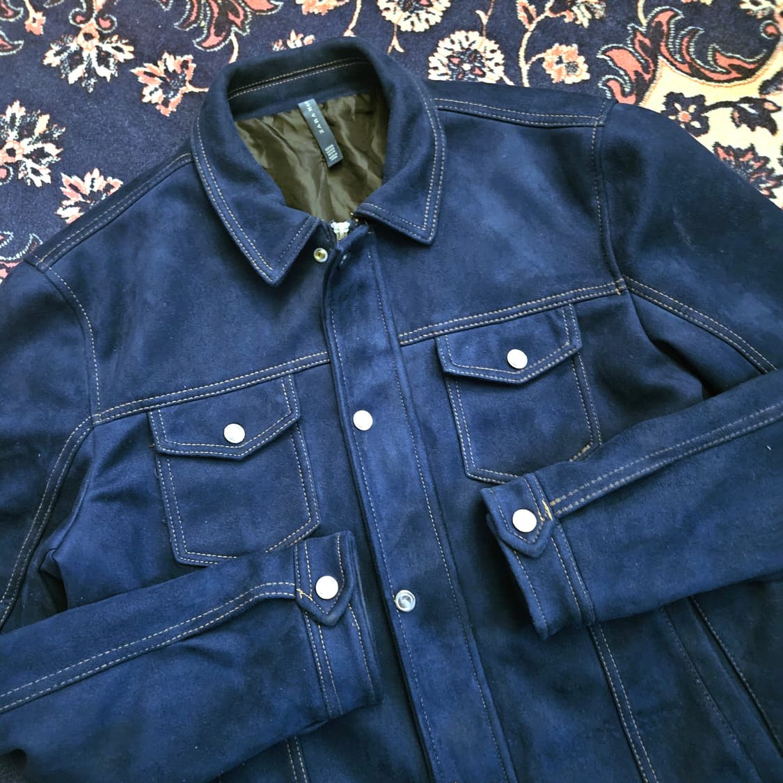 자라(ZARA) 블루 벨벳 스웨이드 트러커 자켓 XXL size 상품이미지2