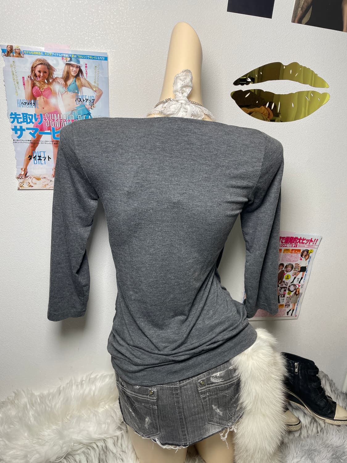 오네갸루 드레이프 그레이 7부 탑 상품이미지2