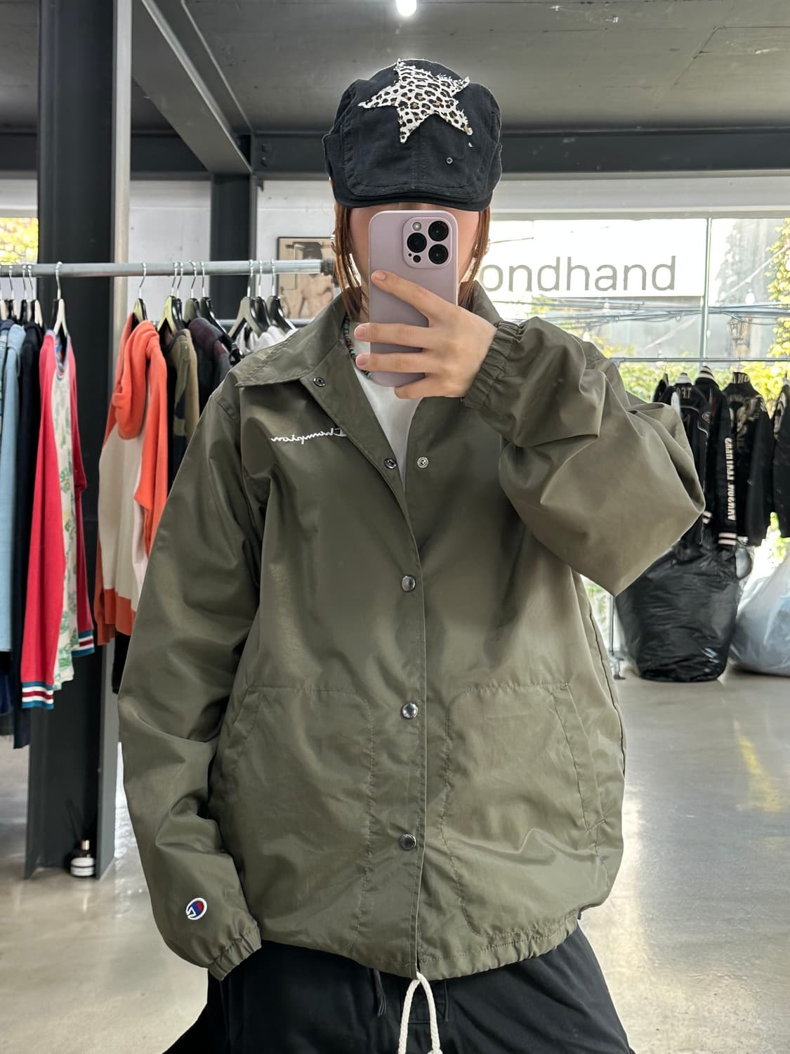 챔피온 백 빅로고 코치자켓 카키 상품이미지3