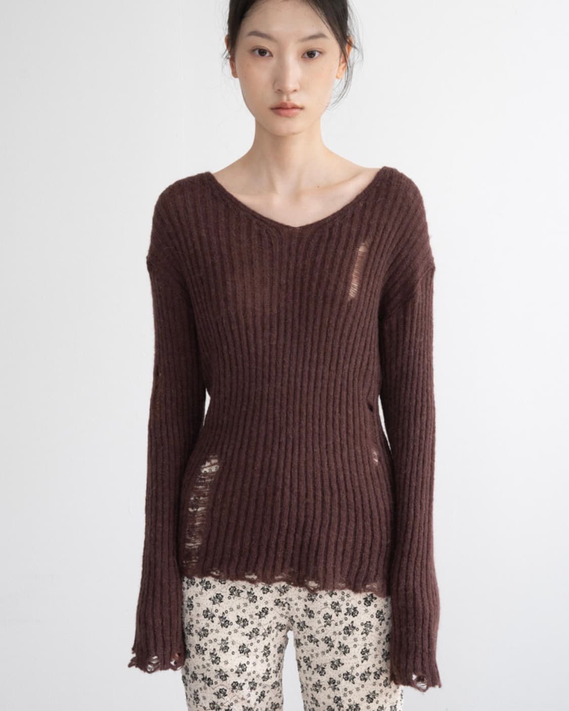 Damage V Knit (Wine) 상품이미지1