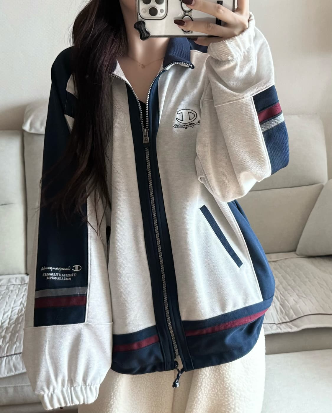 챔피온 올드스쿨 USA 화이트 네이비 져지 상품이미지1