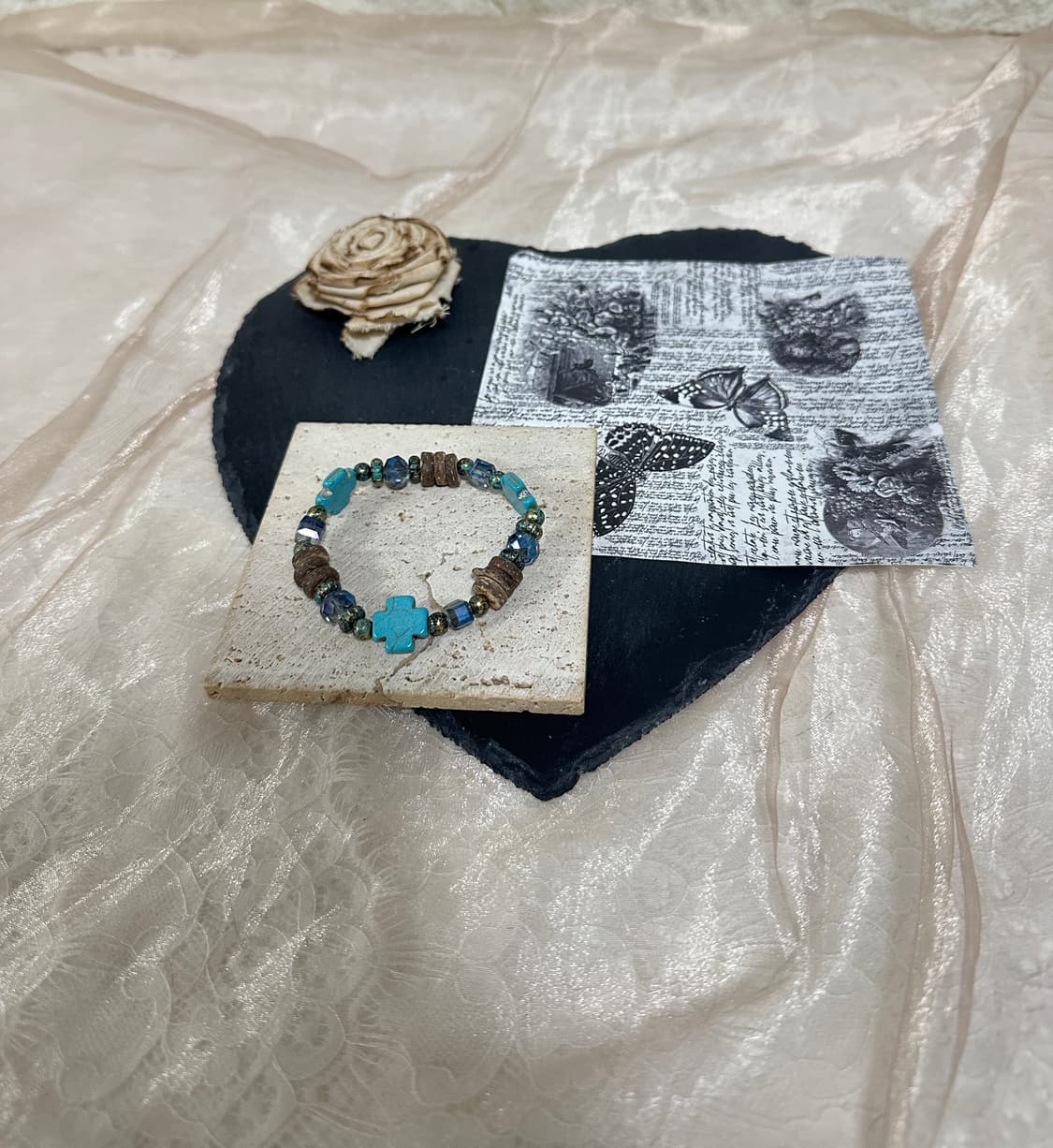 빈티지 십자가 터키석 코코넛껍질 밴딩 팔찌 상품이미지1