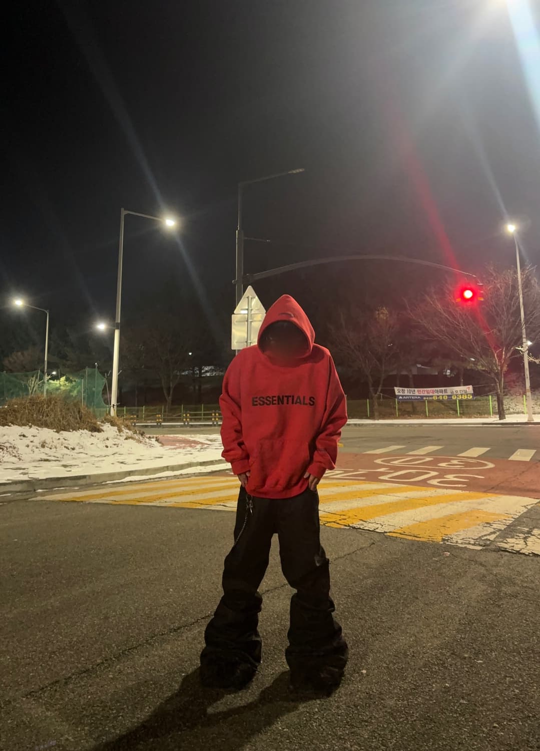 ESSENTIALS 레드 염색 커스텀 후드티 상품이미지4