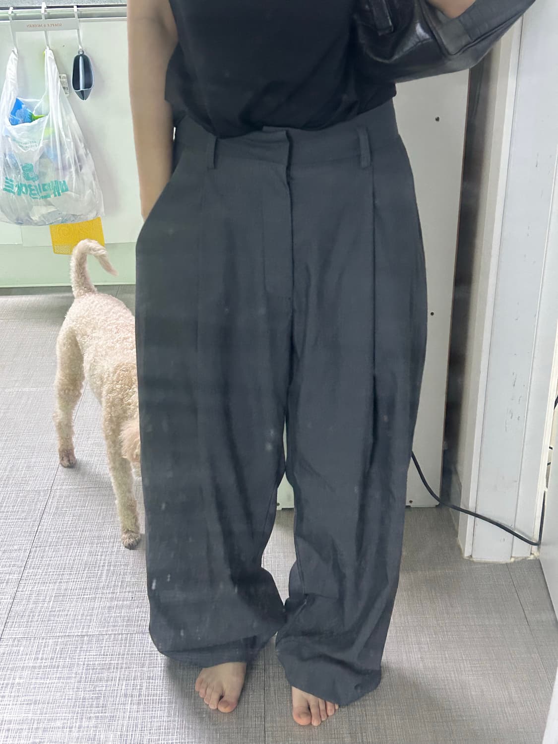 트리밍버드 와이드핀턱슬랙스 챠콜 그레이 상품이미지1