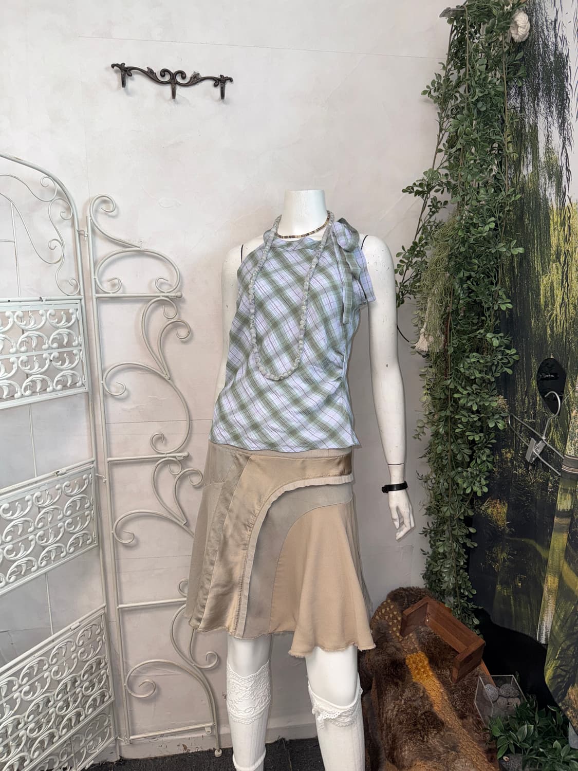 Mute purple green check ribbon 슬리브리스 상품이미지5