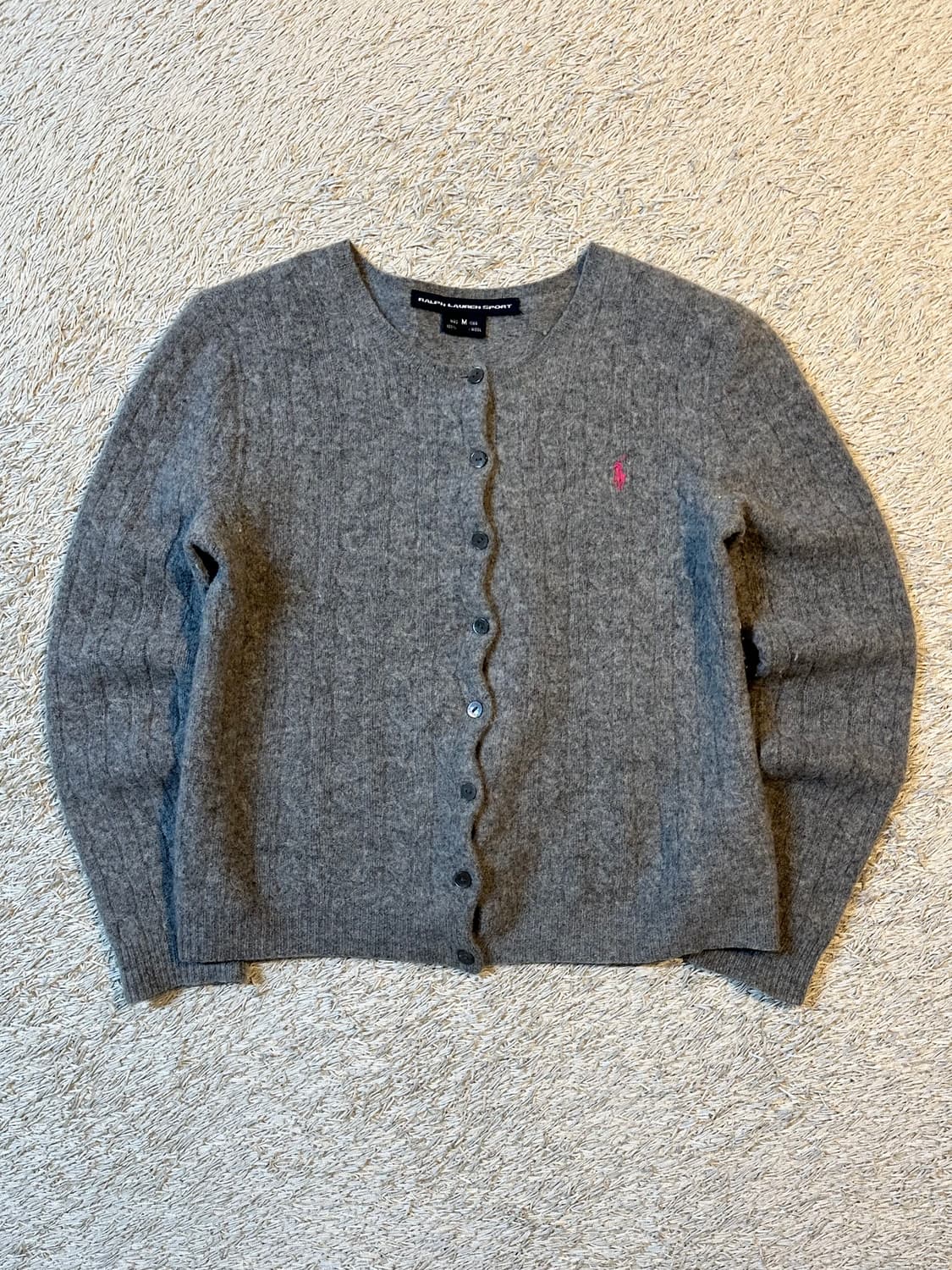 폴로 스포츠 핑크포니 케이블 램스울 꽈배기 가디건 차콜 상품이미지1