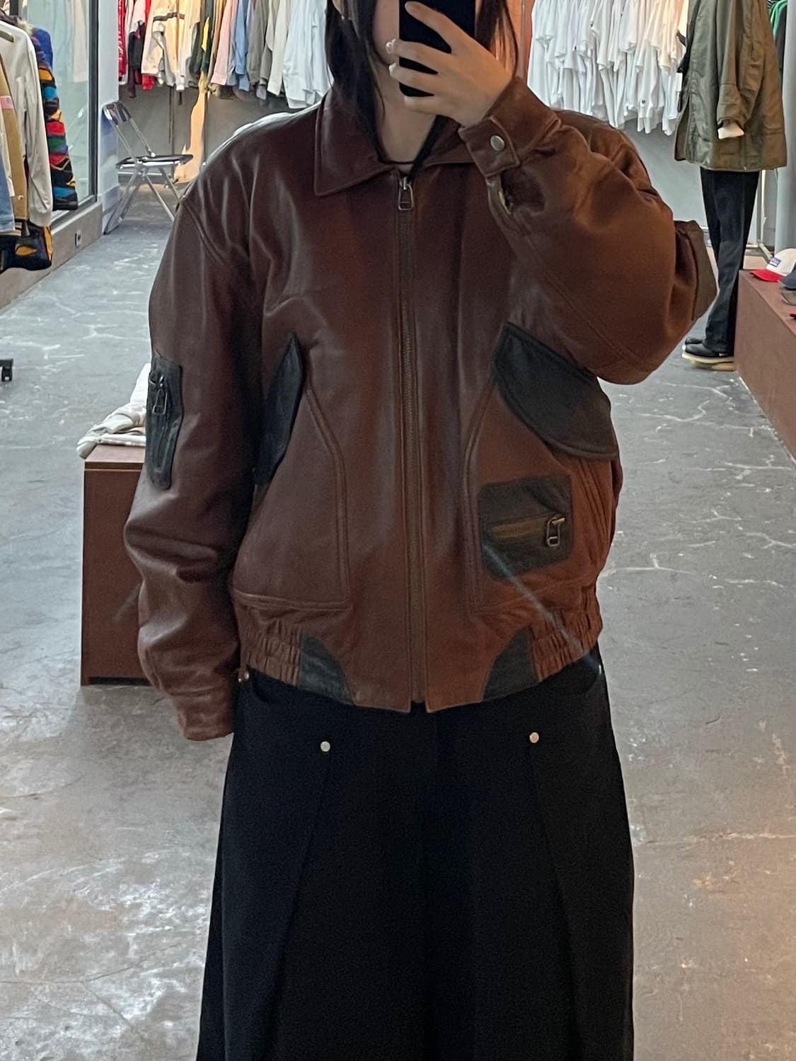 빈티지 배색 패치 양가죽 자켓 H1592 상품이미지1