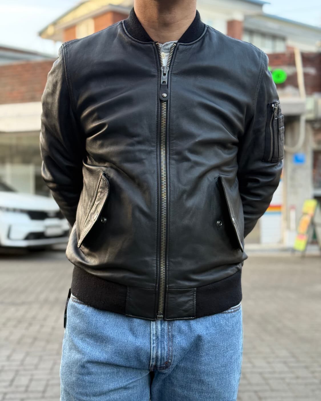 쇼트 램스킨 타입 MA-1 봄버자켓 L 상품이미지7