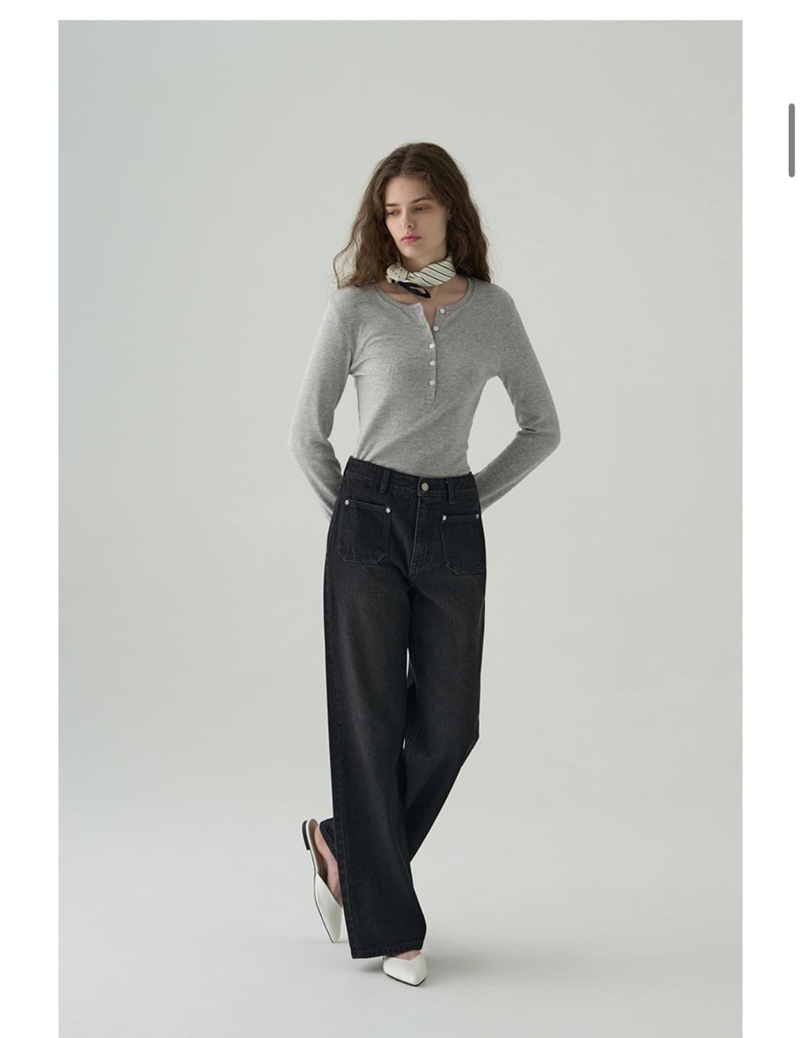 (새상품)(L)드로우핏 우먼 패치 포켓 세미 와이드 데님 팬츠 BLACK 상품이미지5